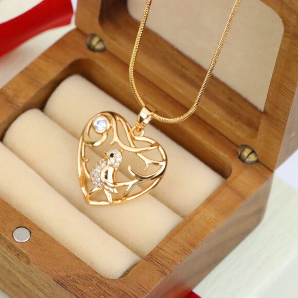 "Heart Shaped Rose Gold Pendant with Bird and Branch Design, XPPT1297 - Picture 8 of 12